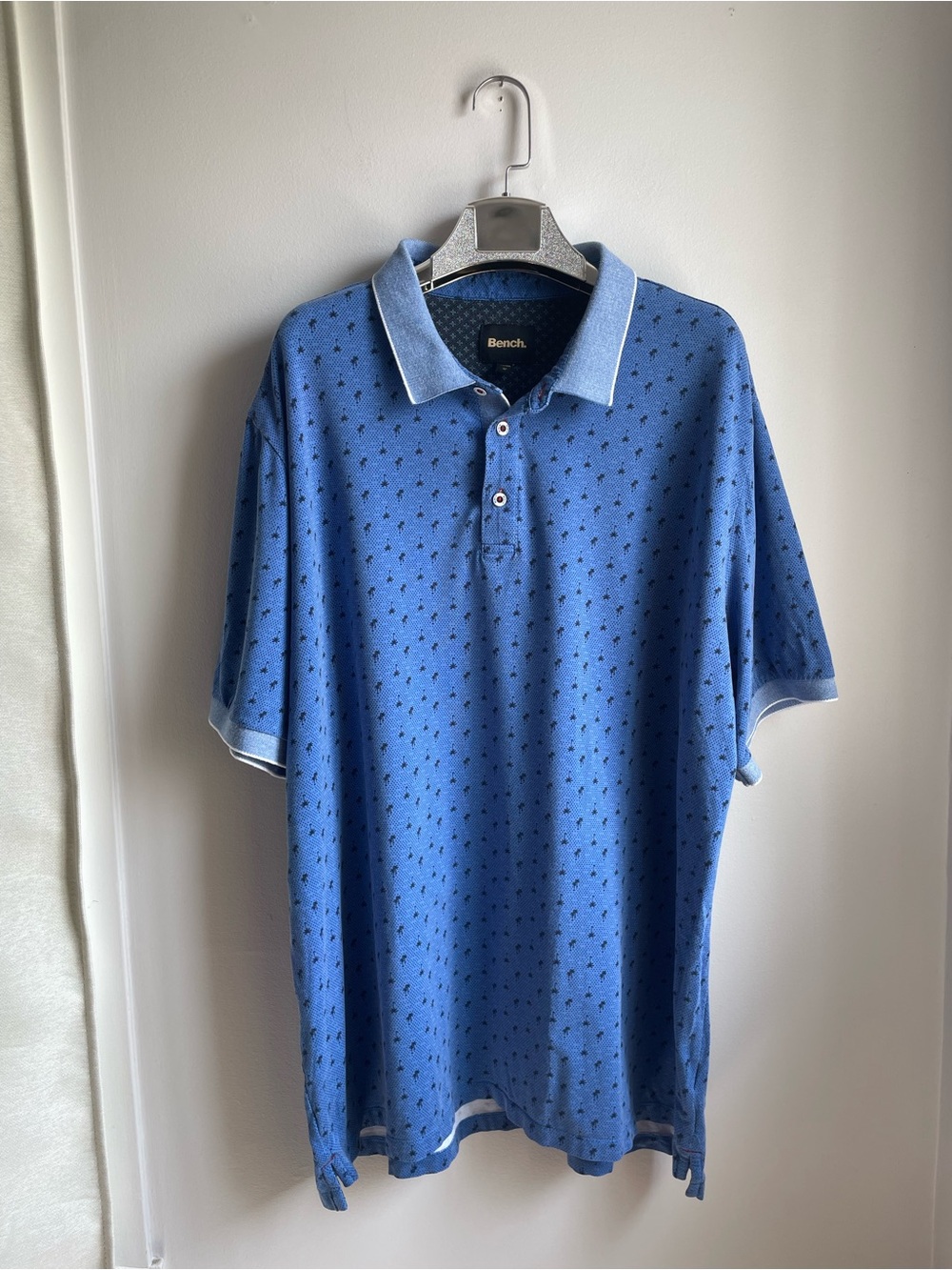 Bench Blue Polo with Light Blue Contrast Collar-Palm Tree&dots Pattern-size XXL